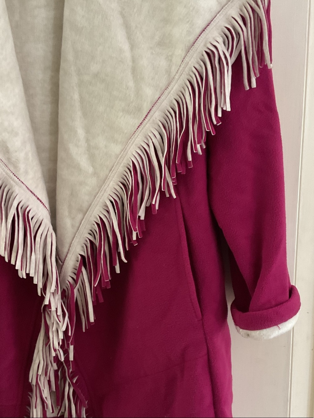 Susan Graver Bonded Polar Fleece Open Front Jacket with Fringe Shawl Collar - Picture 3 of 7